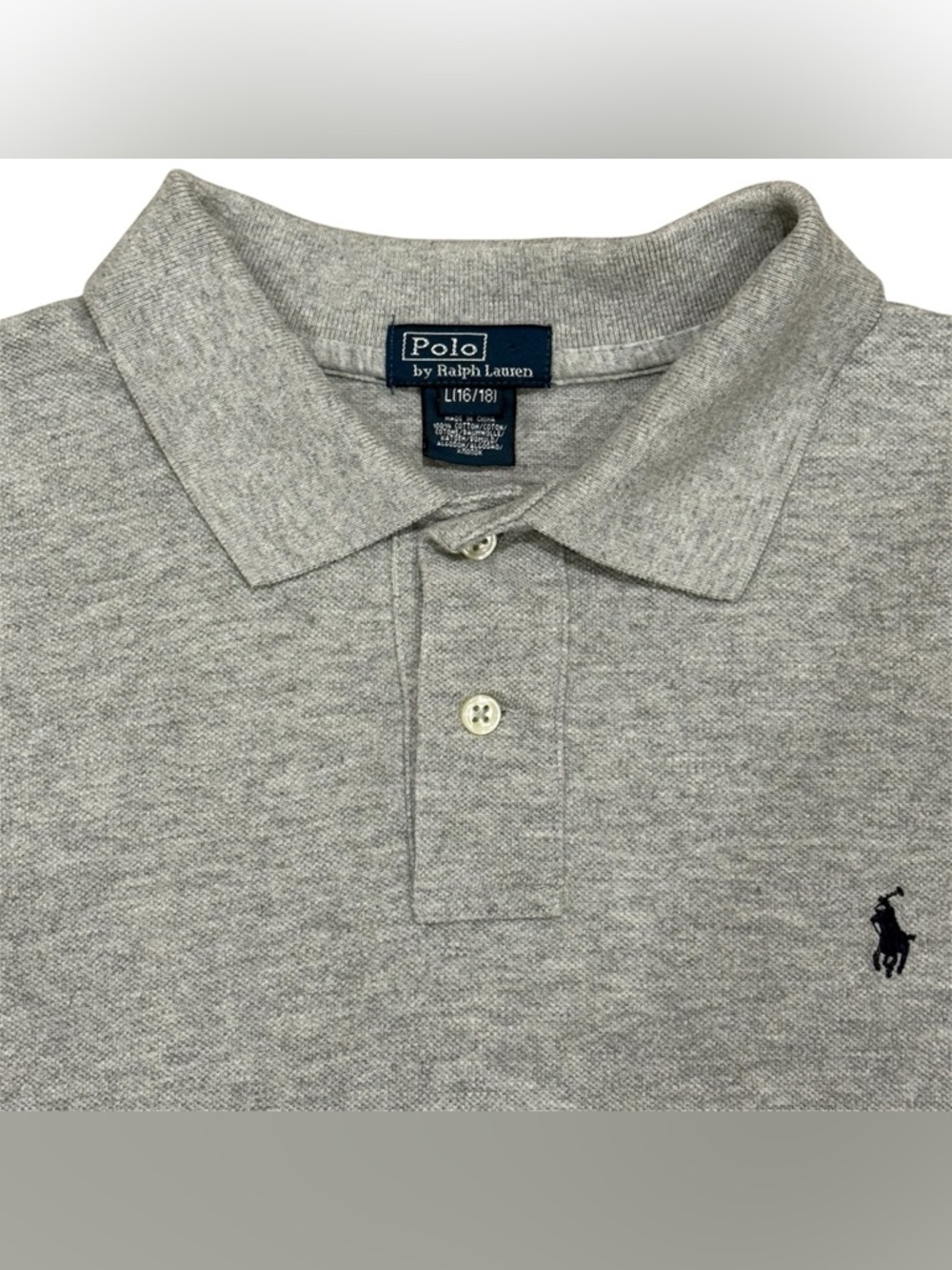 Polo by Ralph Lauren Heather Gray Polo with Navy Pony L (16 /18)